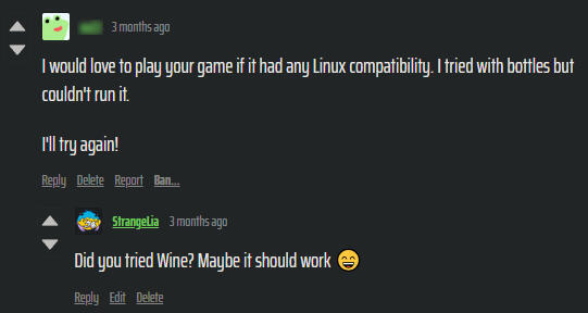 Responding no Itch.io