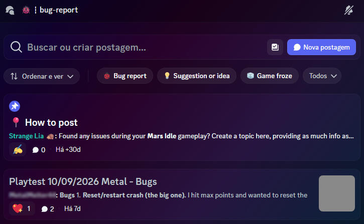 Fórum / Tópico de Bugs